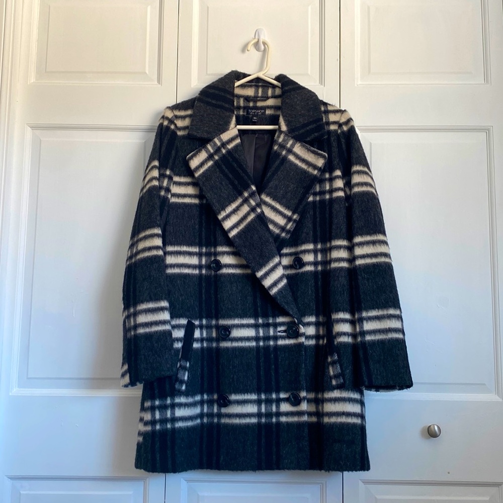 Top shop Black and White Plaid Peacoat